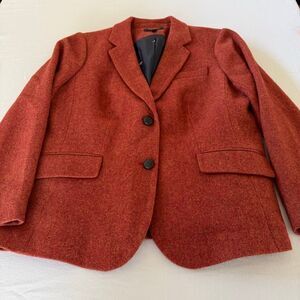 Talbots Classic Wool Blend Blazer | Red Orange Tweed | 2 Button | Fully Lined |